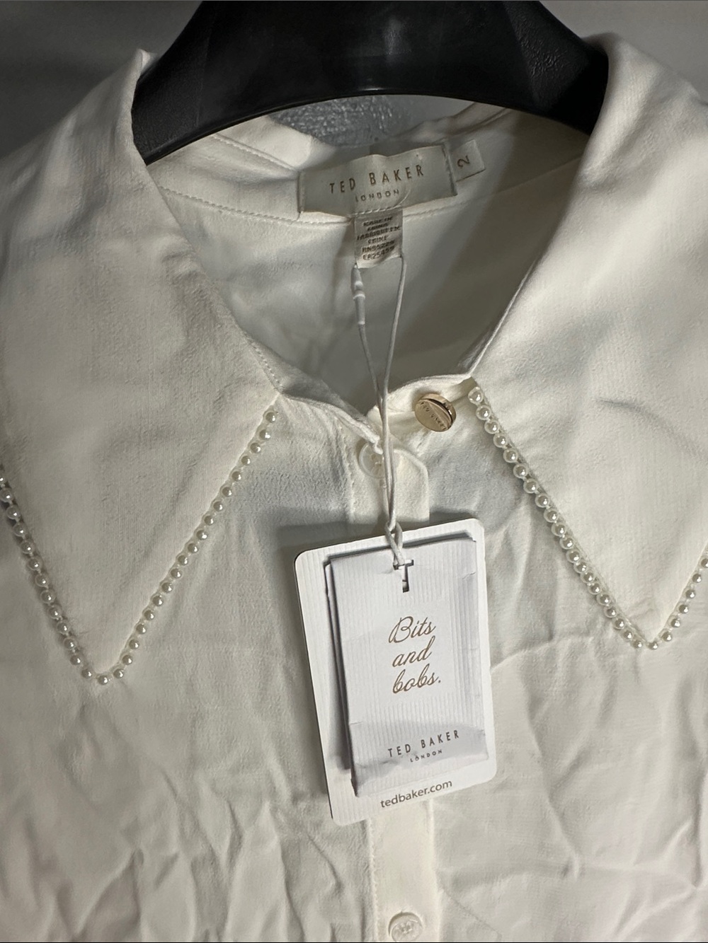 Ted Baker White Short-Sleeve Button-Up Shirt with Beaded Collar - Picture 4 of 5